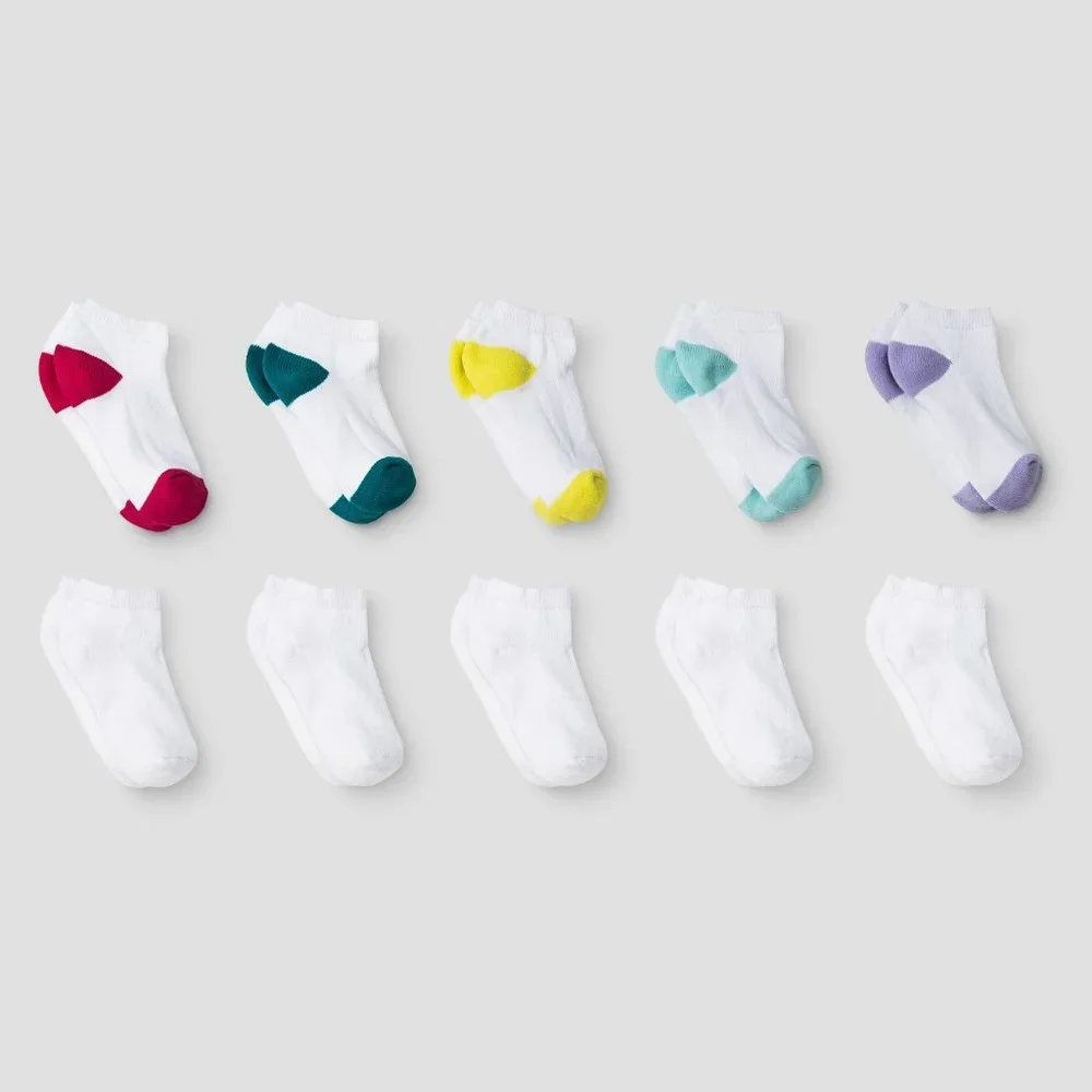 Cat & Jack Girls' 10pk Low Cut Athletic Socks Size M (9 - 2 1/2)